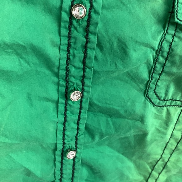 Vintage Y2K Roar Green Snap Front Rhinestone Cowboy Shirt Size M - Picture 5 of 7
